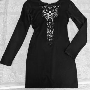 LBD Body Con Lace Plunge Neckline Mini Dress